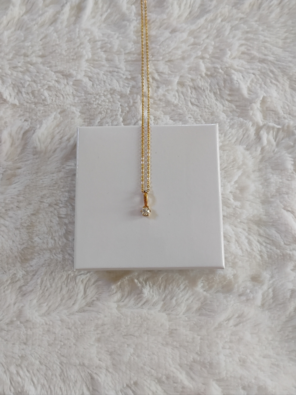 Gold Tone Solitaire Rhinestone Necklace